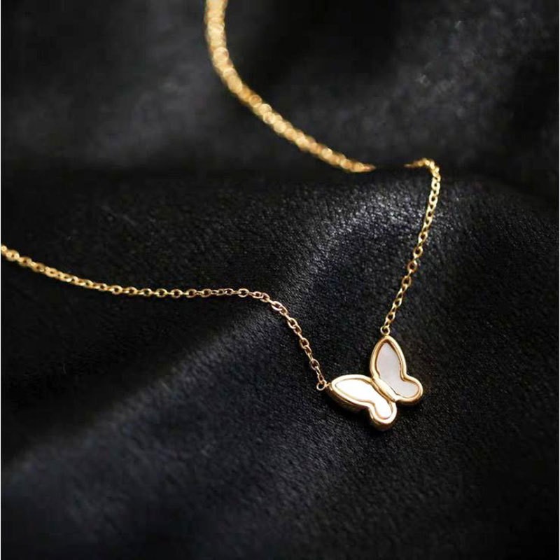 Delicate Titanium Steel Butterfly Pendant Necklace – Elegant Gold Chain for Women
