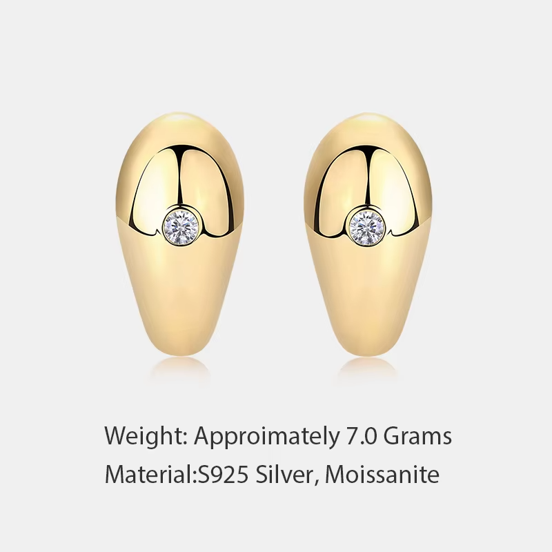 Wholesale 925 Sterling Silver Gold Plated Fashion Jewelry Moon Shape Single Stone Hoop Moissanite Earrings For Women