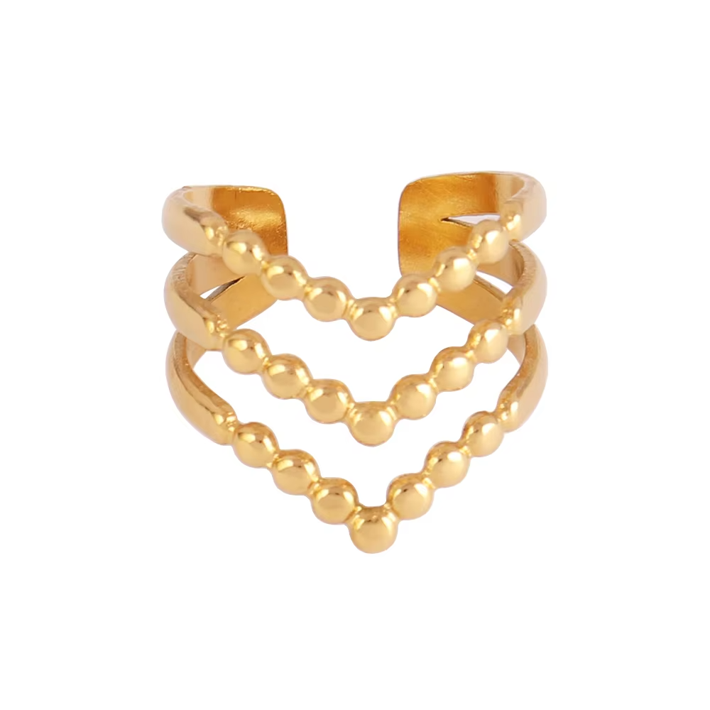 Wholesale Adjustable 18K Gold Plated V Shape Stainless Steel Fashion Ring for Women