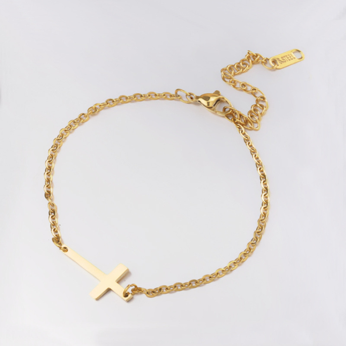Wholesale Bulk Christian Religious Jewelry 18k Gold Plated Simple Classic Ladies' Cross Anklet Bracelet Jewelry for Women