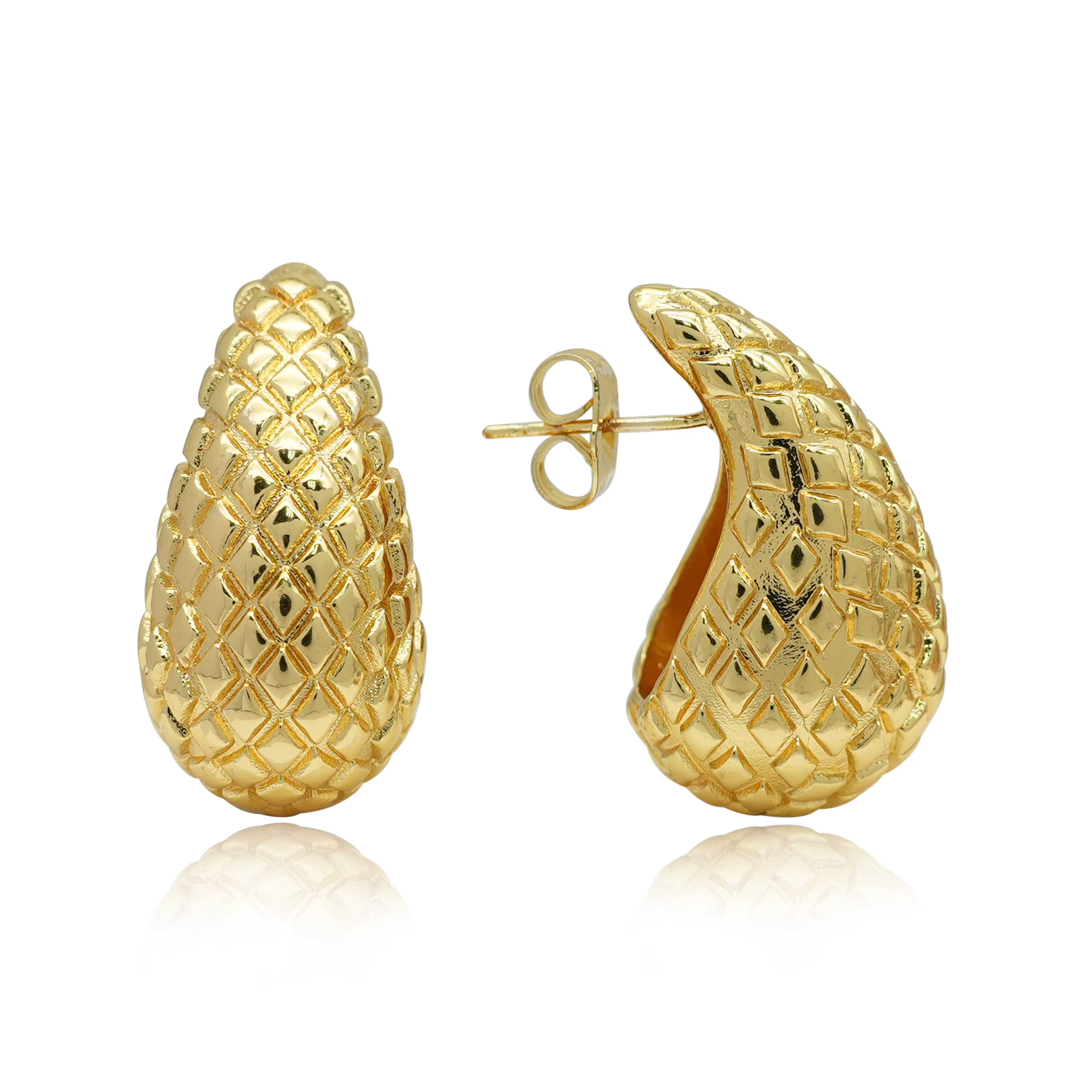 Wholesale Diamond Pattern Water Drop Copper Earstuds 18k Gold Silver Plated Earring Jewelry Accessories for Women Pendientes