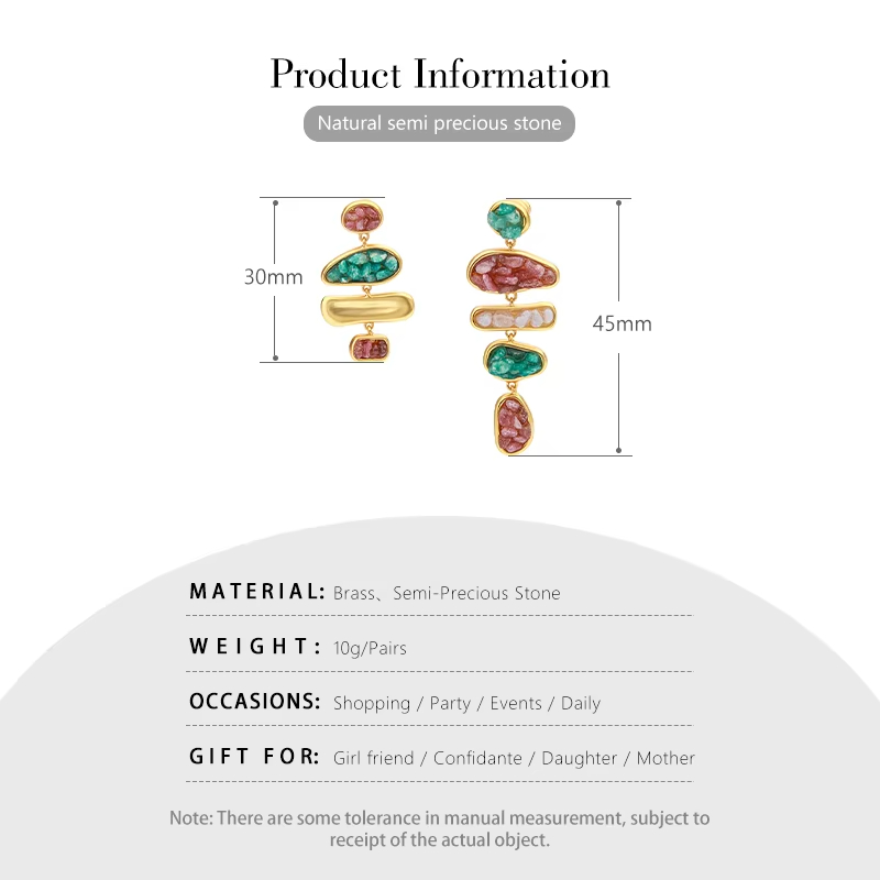 Wholesale Fashion Long Tassel Dangle Irregular Stones Earrings Boho Colorful Asymmetric Drop Earrings Unique Jewelry for Women