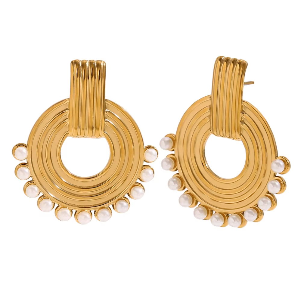 Wholesale Fashion Stud Earrings Animal Shape Stainless Steel Plated 18K Gold Imitation Pearl Women