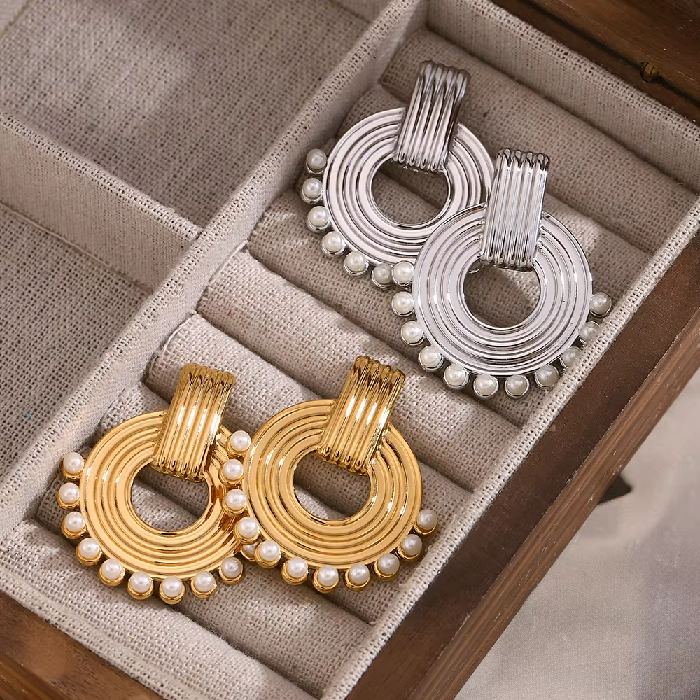 Wholesale Fashion Stud Earrings Animal Shape Stainless Steel Plated 18K Gold Imitation Pearl Women