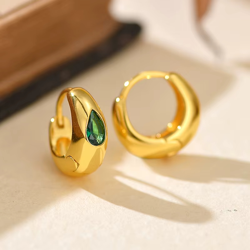 Wholesale Luxury Designer 925 Sterling Silver 18K Gold Plated Shiny Green Gemstone Hoop Zircon Earrings Fine Dangle Butterfly