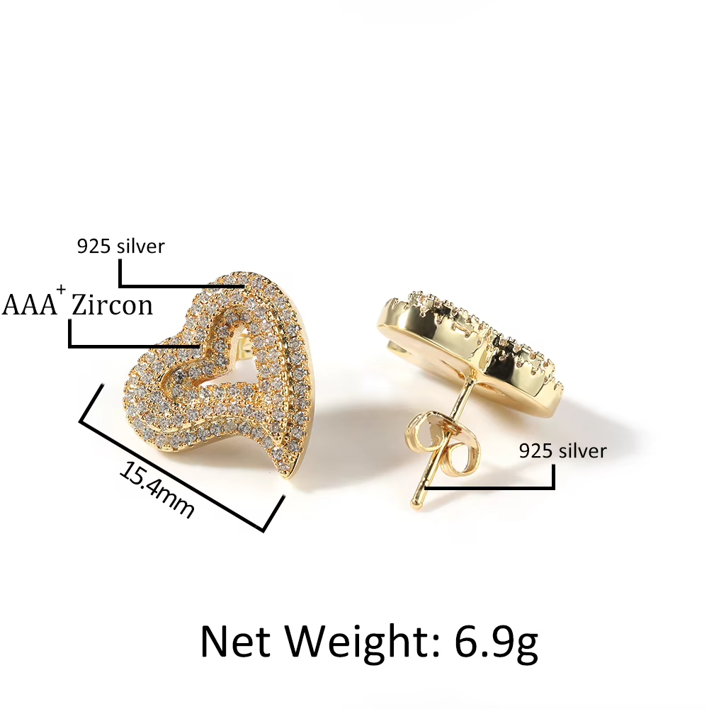 Wholesale Mini Hollow Heart Heart Shape Earrings Bling Gift Women Hip Hop Earring Stud Icy RTS Jewelry