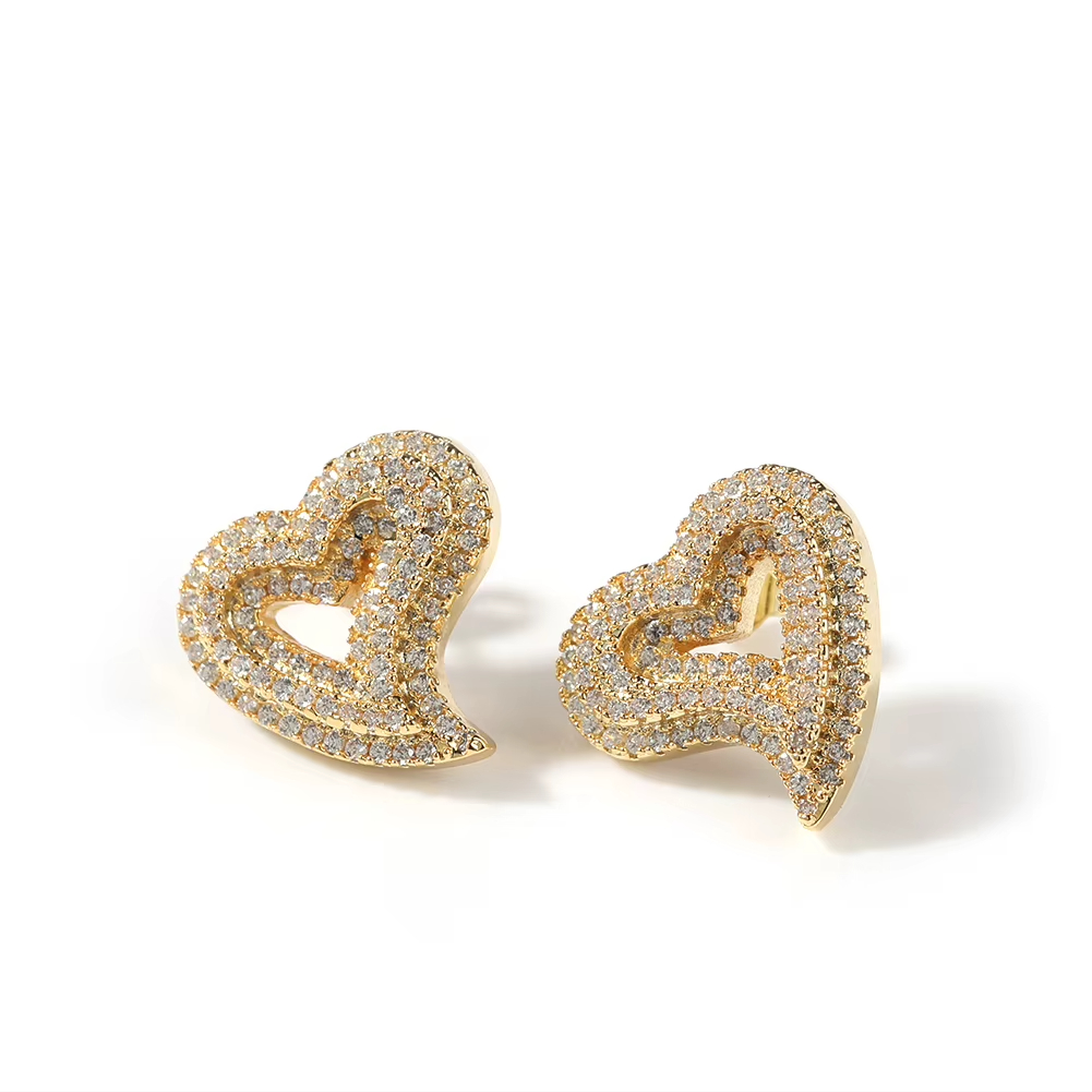 Wholesale Mini Hollow Heart Heart Shape Earrings Bling Gift Women Hip Hop Earring Stud Icy RTS Jewelry