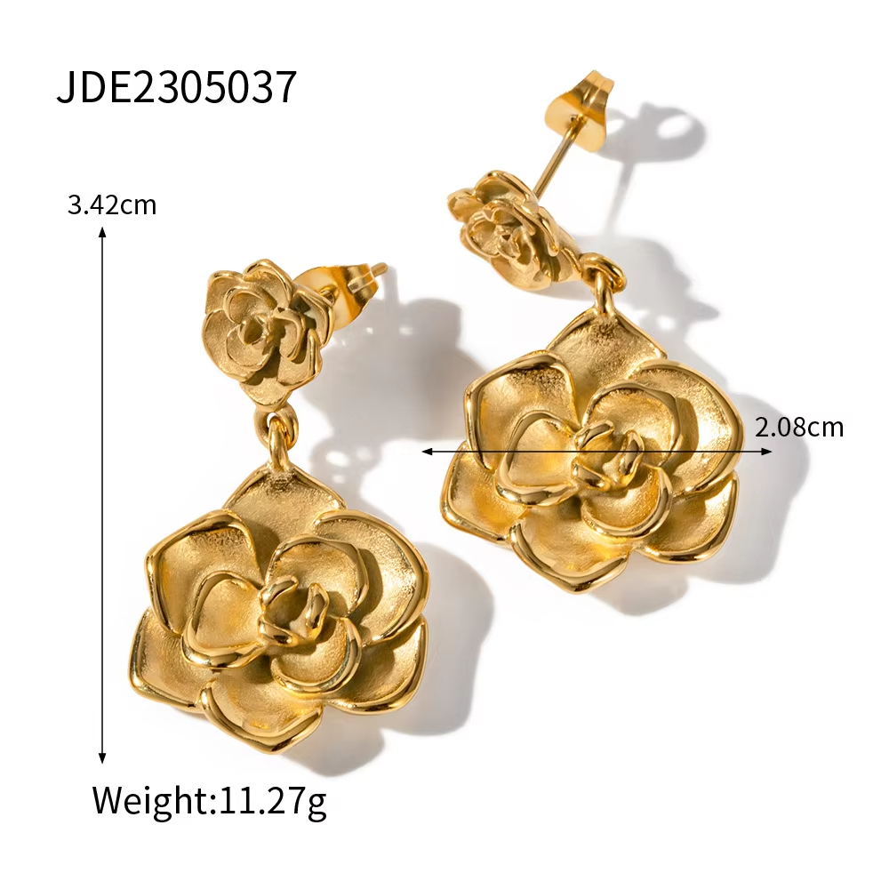 Wholesales No Fading Water Proof Rose Flower Petal Drop Earrings Stainless Steel Luxury Elegant Jewelry for Women