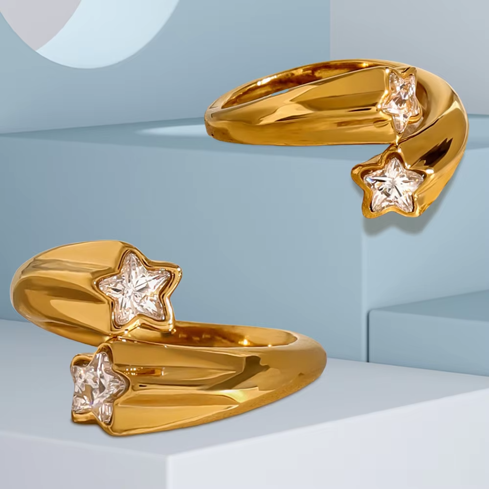 Wide Band Adjustable Zircon Ring – Gold & Silver Statement Jewelry