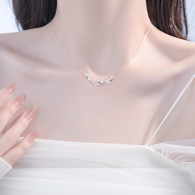 Wisteria Zircon Smile Necklace for Women – Elegant Silver Plated Clavicle Chain Jewelry