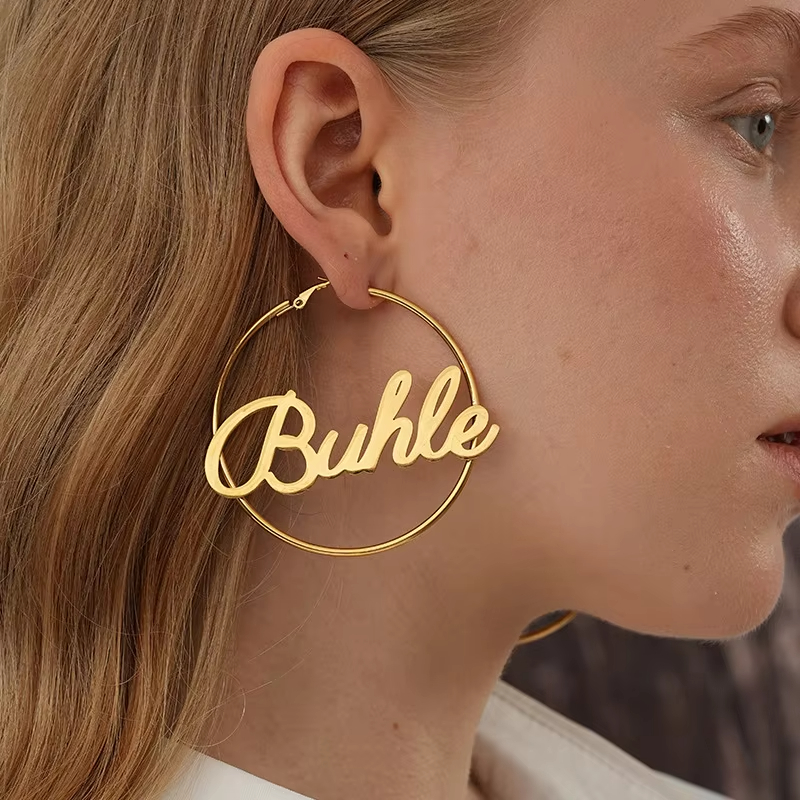 Women's 18K Gold Plated Stainless Steel Punk Earrings Exaggerated Geometric Hoop Jewelry for Parties