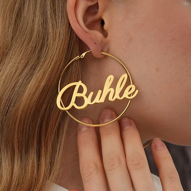 Women's 18K Gold Plated Stainless Steel Punk Earrings Exaggerated Geometric Hoop Jewelry for Parties