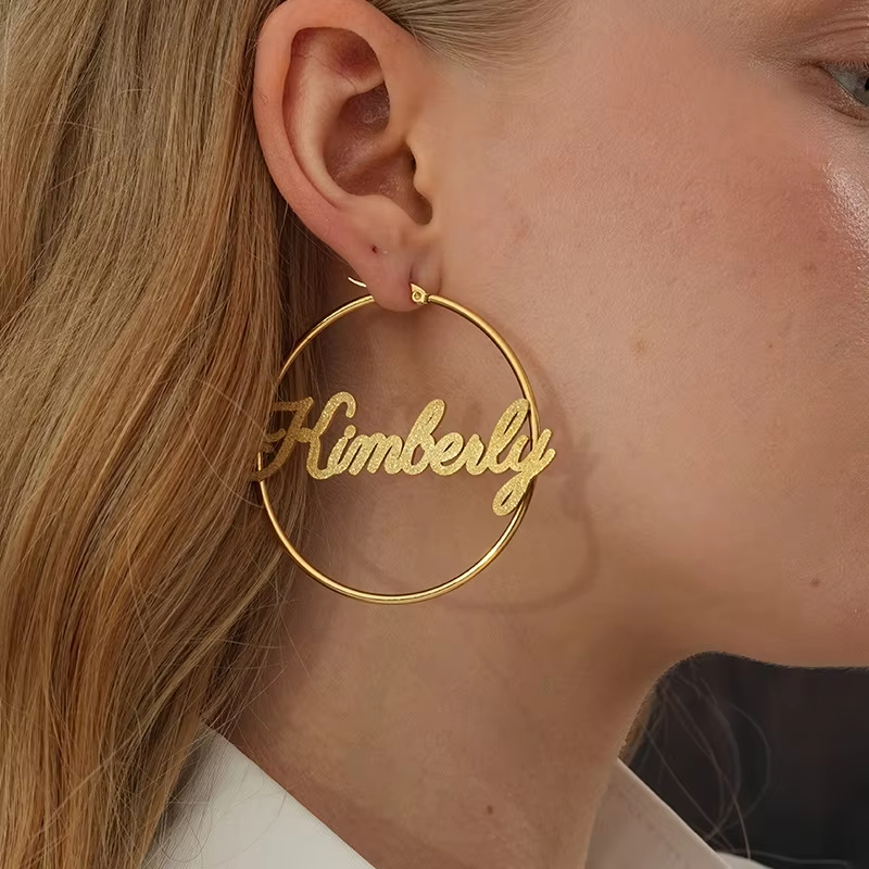 Women's 18K Gold Plated Stainless Steel Punk Earrings Exaggerated Geometric Hoop Jewelry for Parties