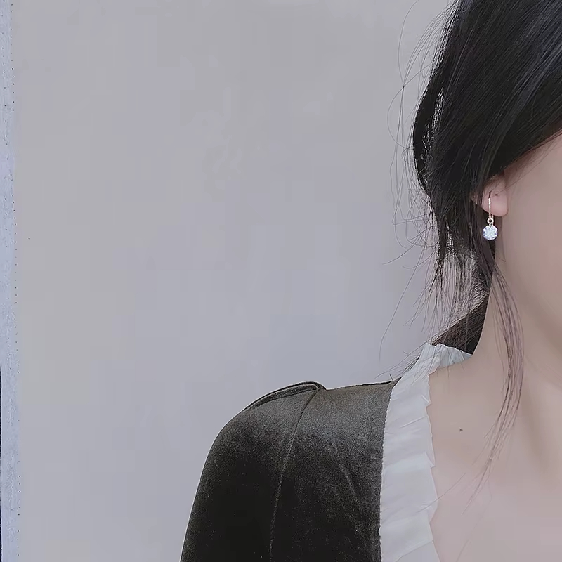 Women's 1 Karat Shiny Single Zircon 14K Bag Gold Earrings Color-free All-match Simple Ear Hook Ins