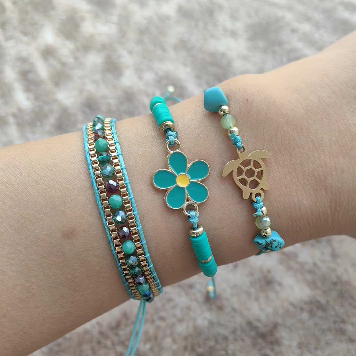 Women's Custom Flower Summer Jewelry 3-Piece Set Fashion Polymer Clay Bangles