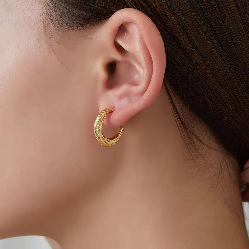 Women's Fashion Earrings Jewelry 18K Gold Plated Stainless Steel Golden Wheat Ears Stud Earrings
