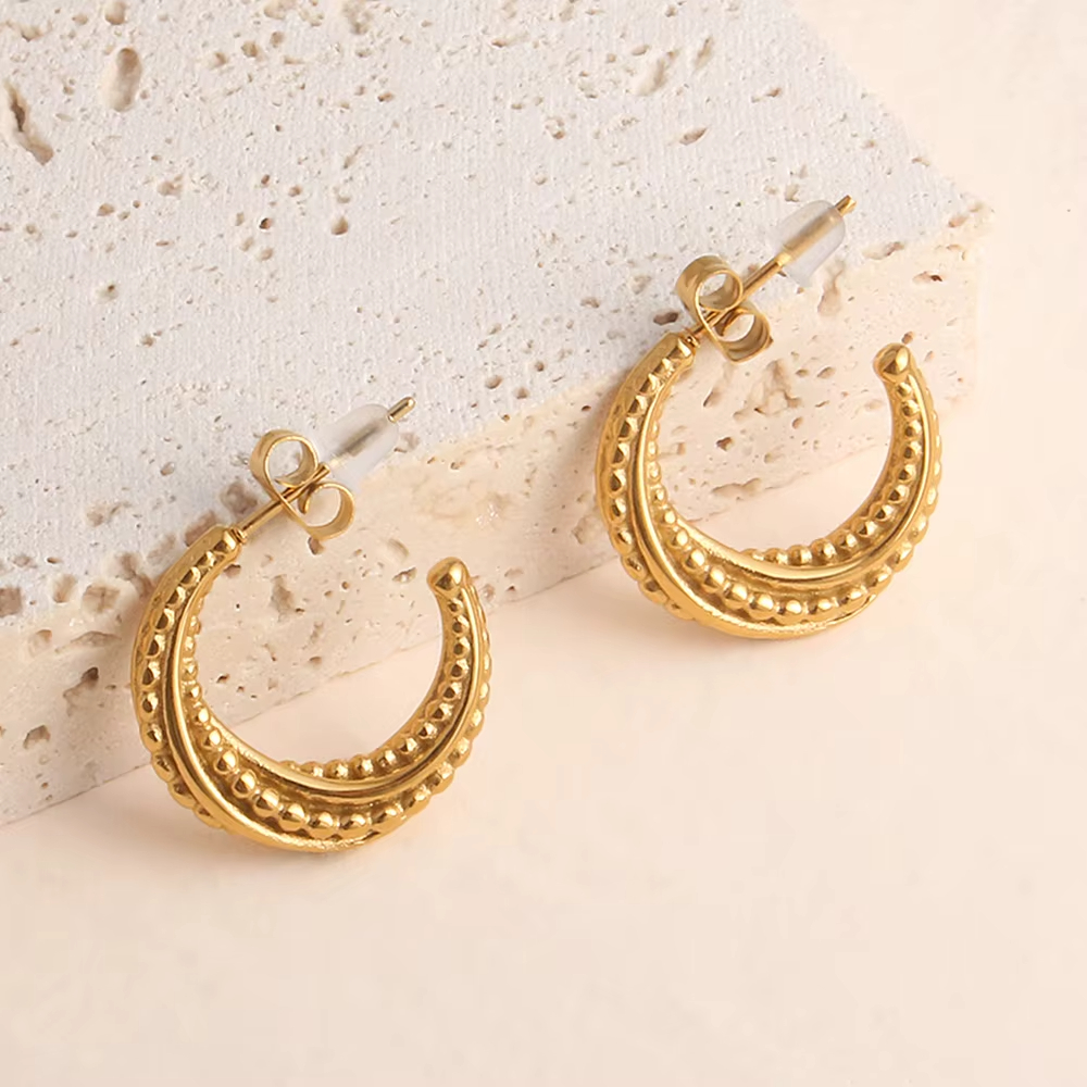 Women's Fashion Earrings Jewelry 18K Gold Plated Stainless Steel Golden Wheat Ears Stud Earrings