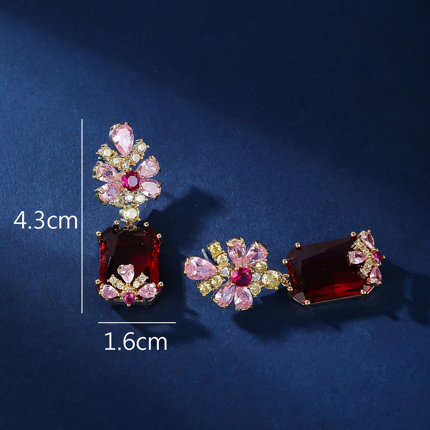 Women's Trendy Brass Imitation Rhodium Plated Cubic Zircon Flower Stud Geometric Princess Cut Drop Earrings for Bridal Parties