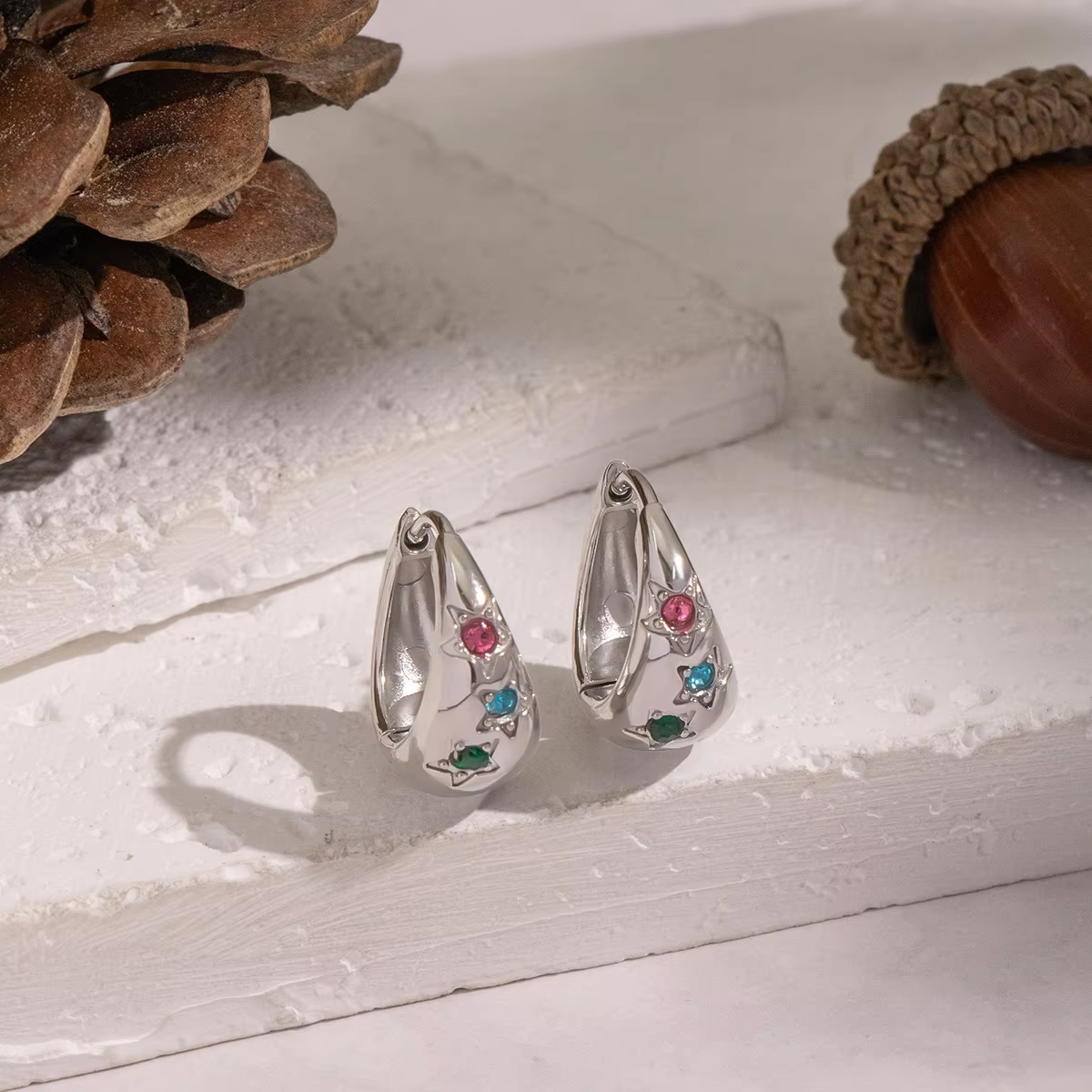 Women's Vintage 18K Gold Plated Customized Zircon Chunky Earrings Waterproof Big Ear Studs Non-Allergic Stainless U Earrings