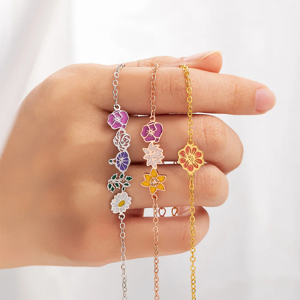 Women Accessories Stainless Steel Handmade Braided Beaded Jewelry Flower Bracelet for Girls Friendship Jewelry