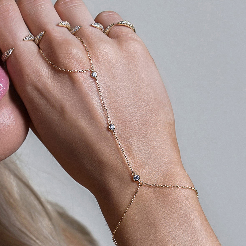 Women Delicate 925 Sterling Silver 18k Gold Tennis Slave Hand Chain Bracelet