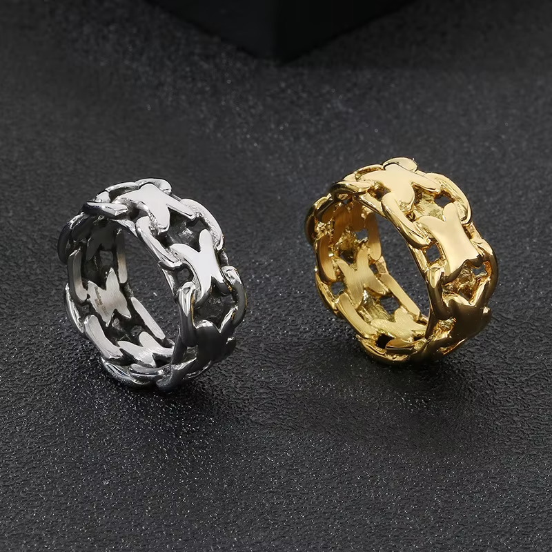 X-Cage Knuckle Ring – Polished Geometric Cut-Out Stainless Steel Band for Men