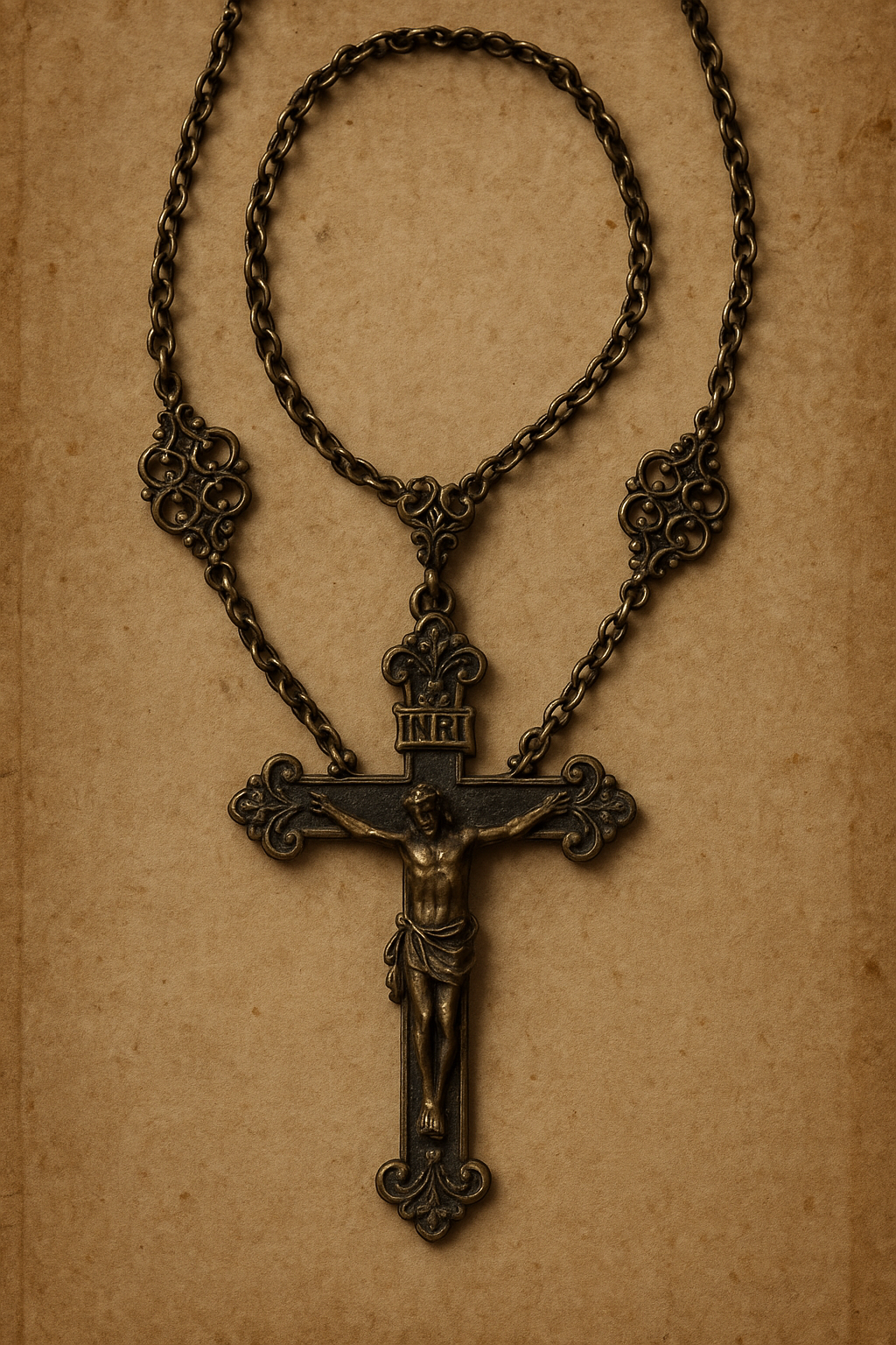 Antique Gold Crucifix Necklace – Vintage INRI Pendant with Jesus on the Cross