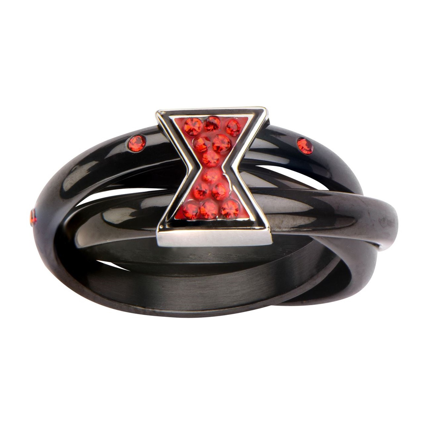 SUMMLY Black Widow Hourglass Ring – Red Crystal Accent Cosplay Jewelry