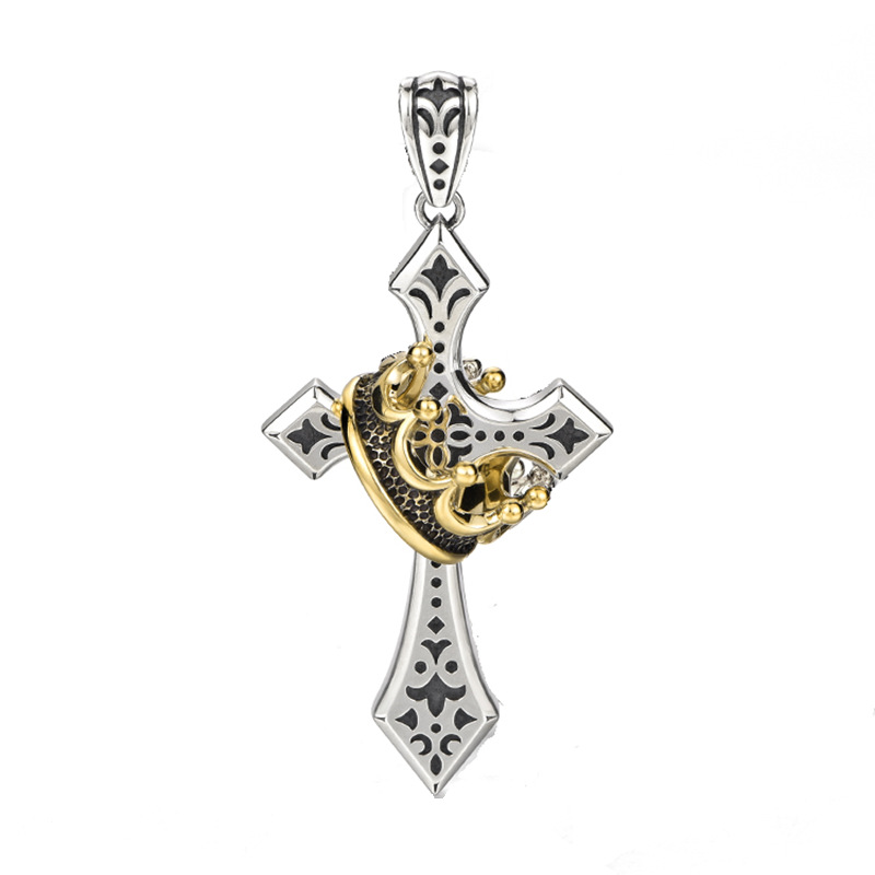 Boys Cross Necklace with Crown – Stainless Steel Crucifix Pendant for Youth