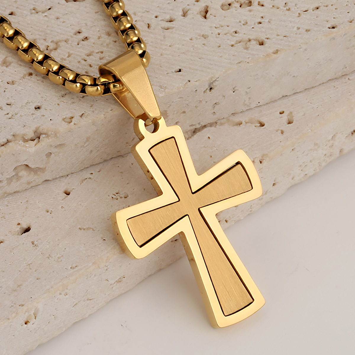 Boys Gold Cross Necklace – Stainless Steel Religious Pendant Chain