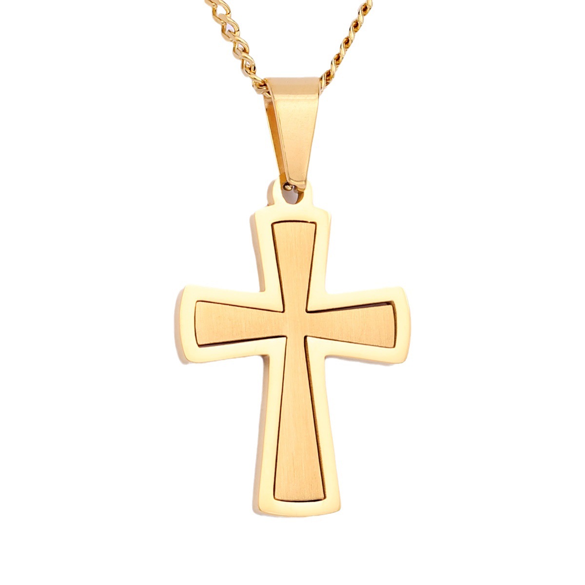 Boys Gold Cross Necklace – Stainless Steel Religious Pendant Chain