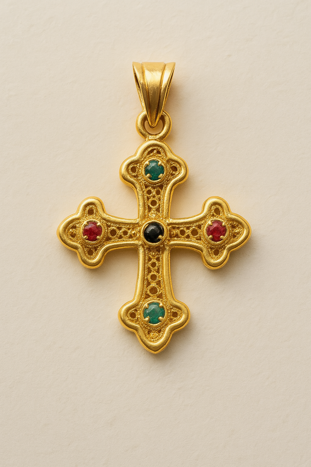 Byzantine Gold Cross Pendant – Gemstone Byzantine Religious Jewelry
