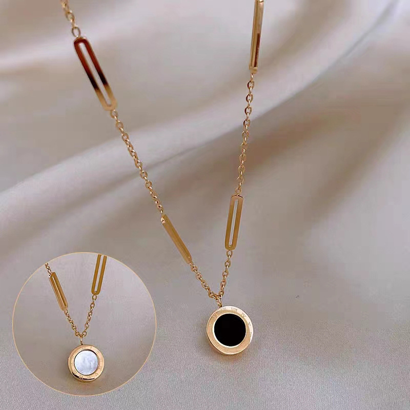 High Quality Geometric Black Circle Stainless Steel Pendant Necklace, Ladies & Mens Jewelry
