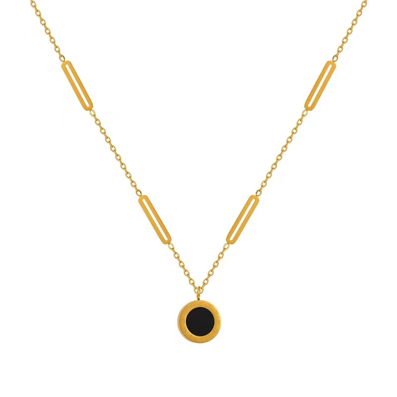 High Quality Geometric Black Circle Stainless Steel Pendant Necklace, Ladies & Mens Jewelry