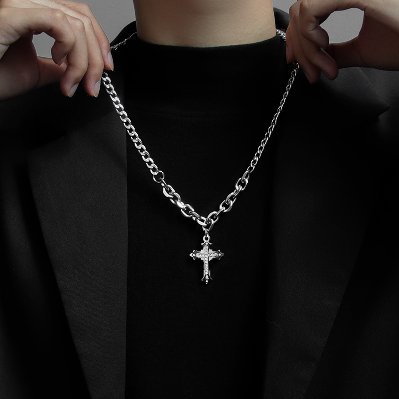 Affordable Cross Necklace for Men Silver Stainless Steel Cool Chain