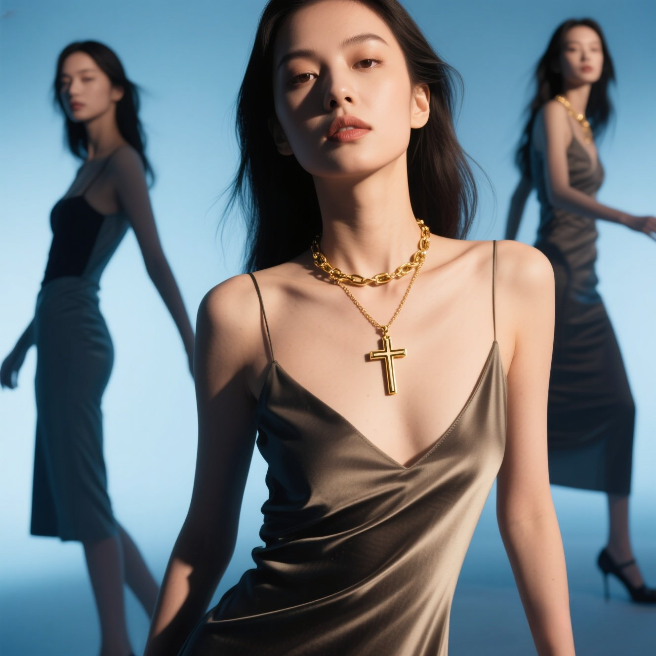 14K Gold Cross Pendant Necklace for Women, Chunky Curb Chain Statement Religious Jewelry