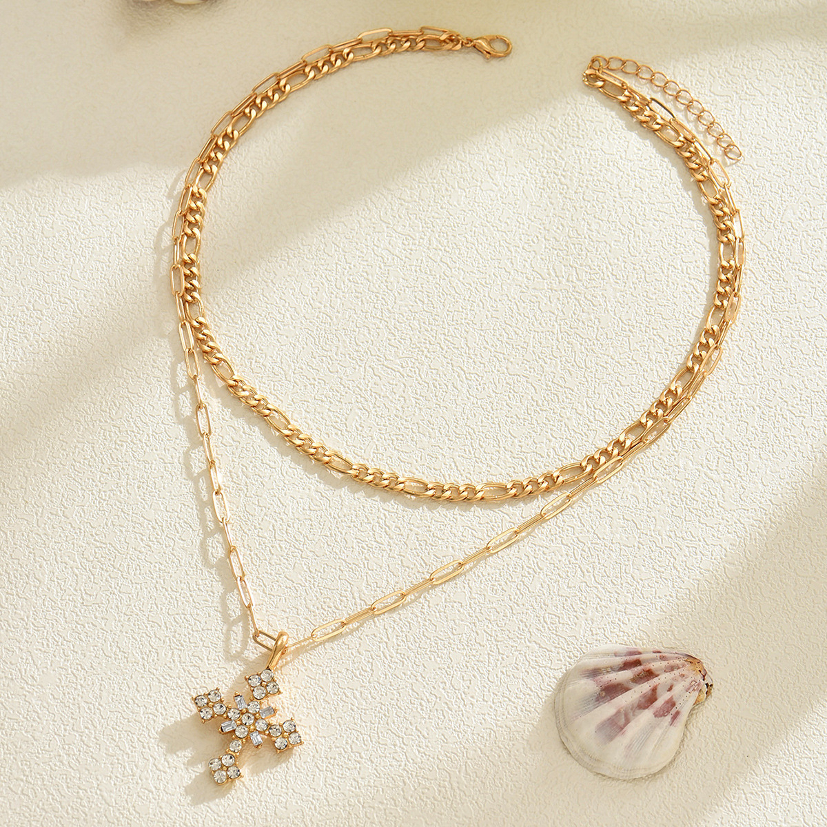 Layered Gold Faith Cross Necklace for Women – Religious Crystal Pendant Necklace