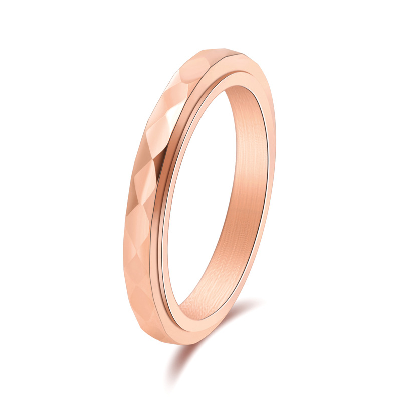 Finger Jewelry – Minimalist Faceted Rose Gold Titanium Steel Ring for Men & Women