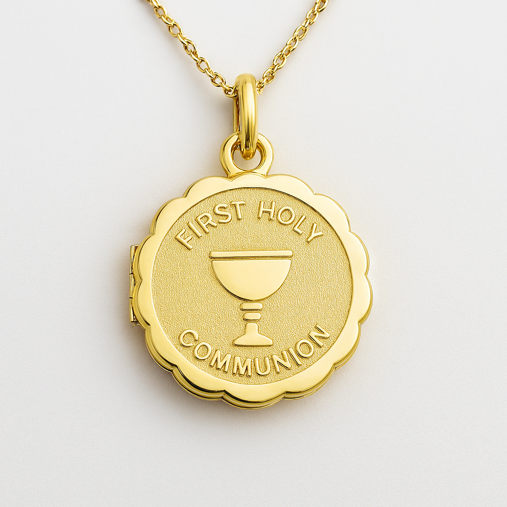 First Holy Communion Locket – Gold First Communion Locket Necklace Gift