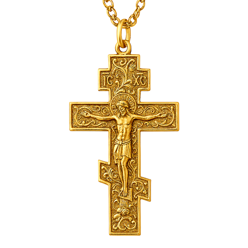 14K Gold Greek Orthodox Cross Necklace – Byzantine Crucifix Pendant for Men and Women