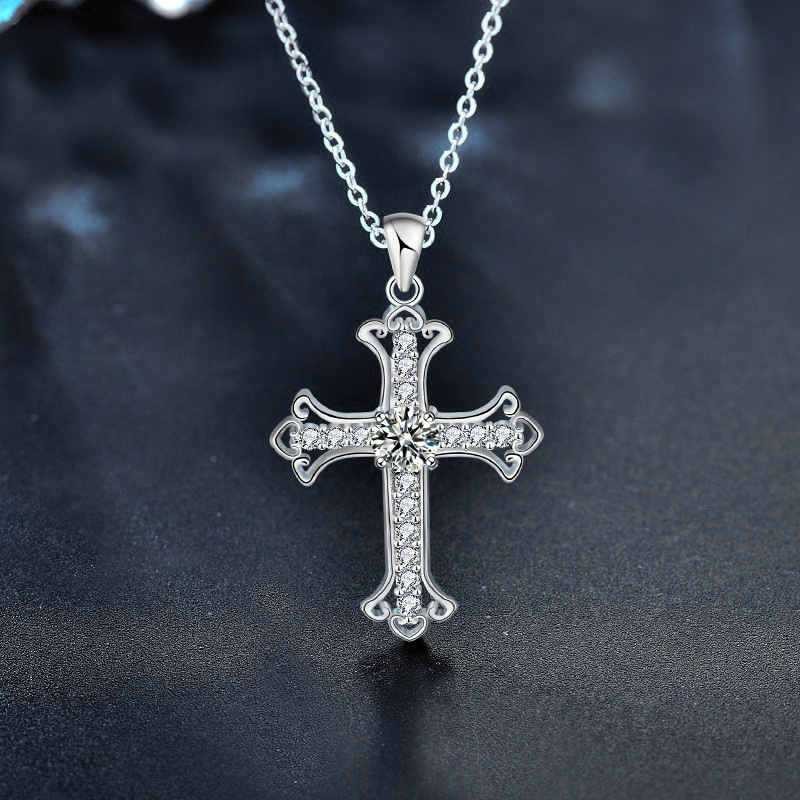 High Quality Silver Cross Necklace with Crystal Pendant