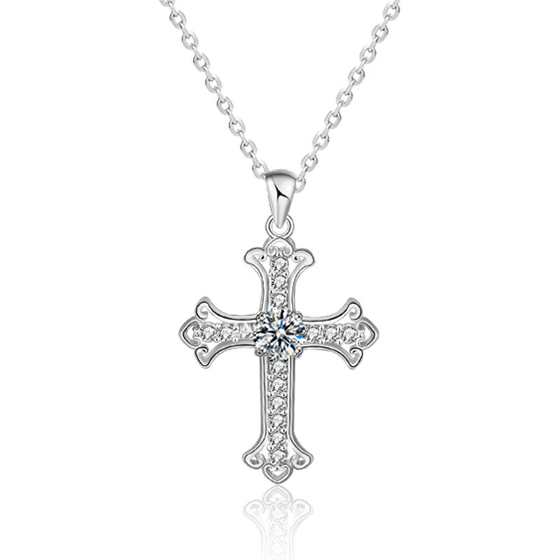 High Quality Silver Cross Necklace with Crystal Pendant