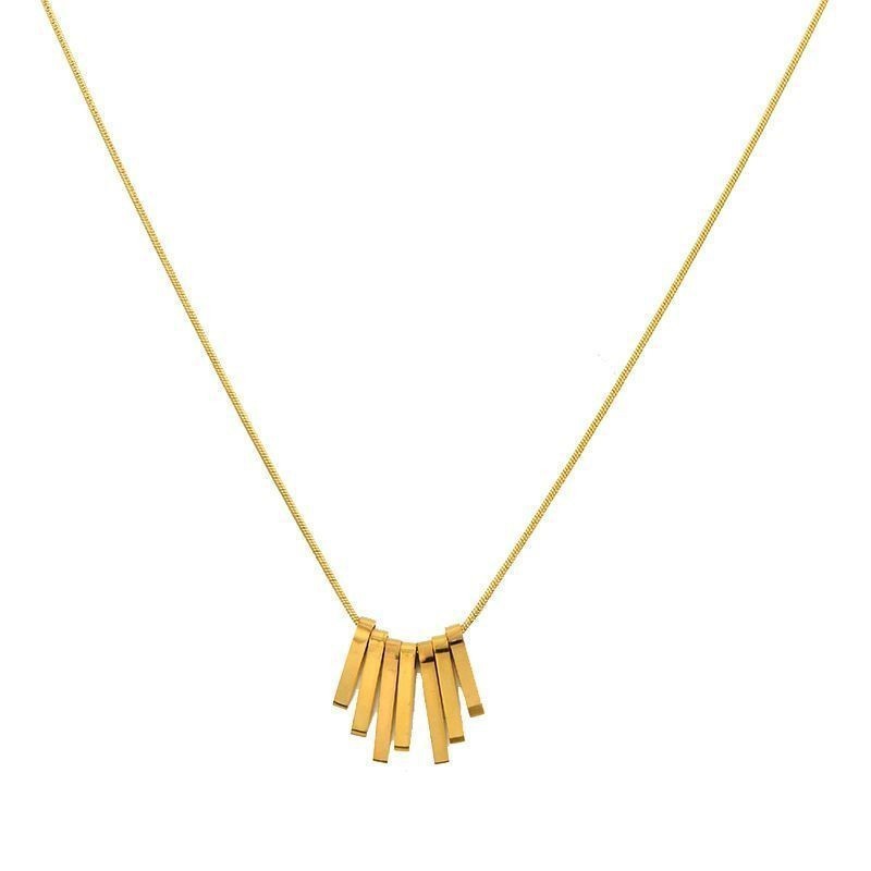 Layered Bar Pendant Necklace – Gold Titanium Steel Modern Jewelry