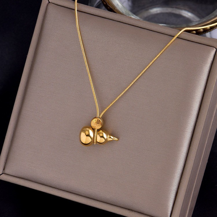 Golden Gourd Pendant Necklace – Titanium Steel Chinese Style Jewelry