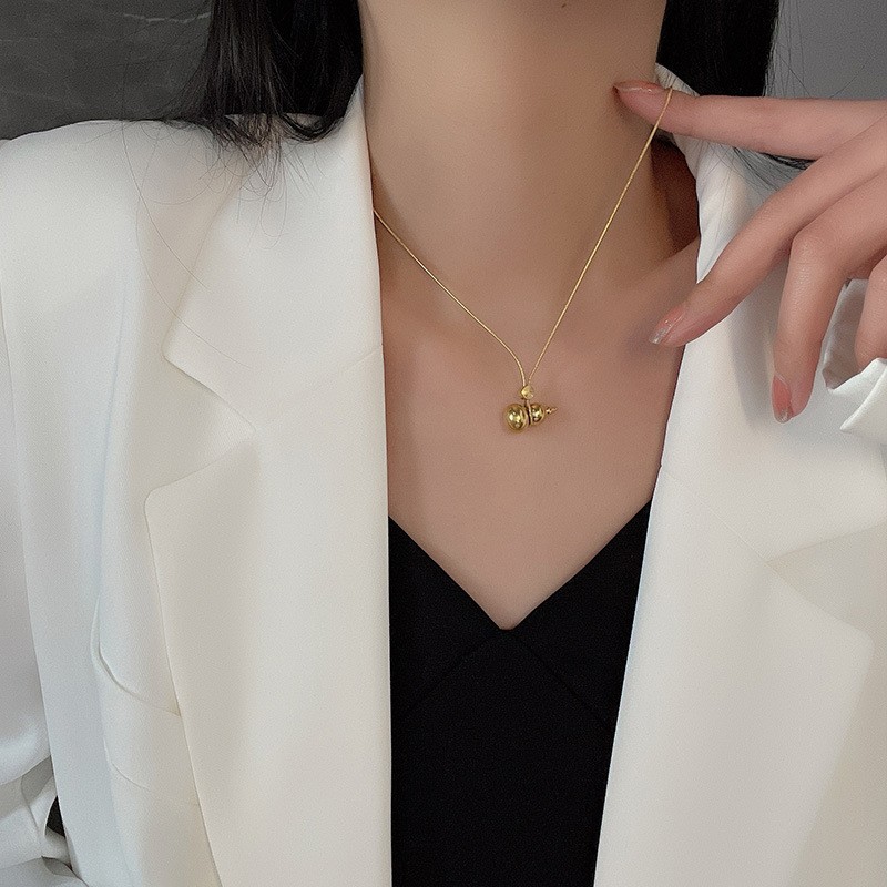 Golden Gourd Pendant Necklace – Titanium Steel Chinese Style Jewelry