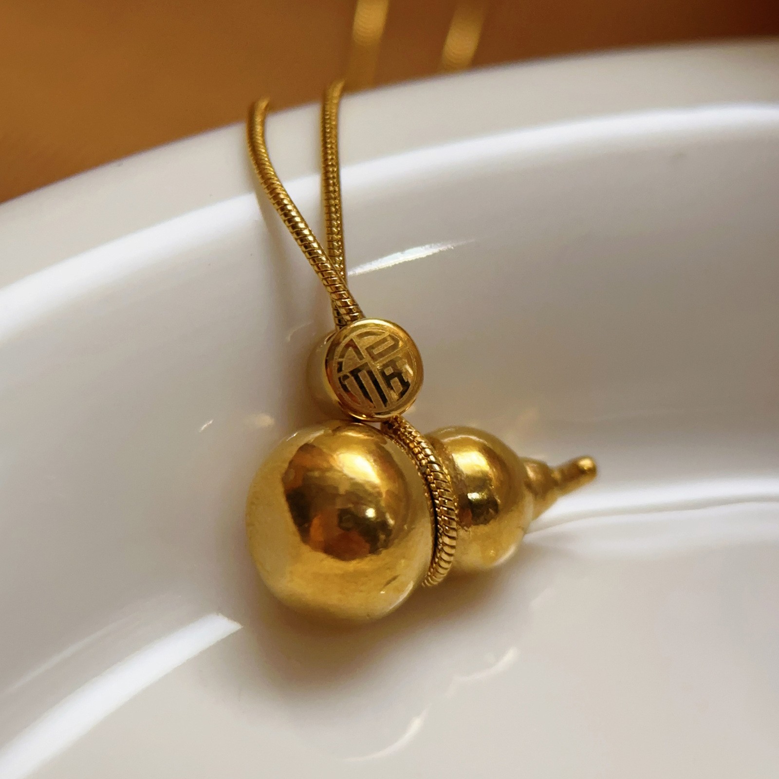 Golden Gourd Pendant Necklace – Titanium Steel Chinese Style Jewelry