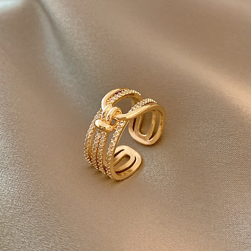 Gold Plated Knot Open Ring – Adjustable Copper Band with CZ Accents