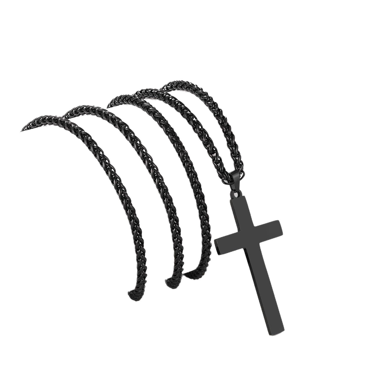Mens Black Cross Necklace – Stainless Steel Black Cross Chain Pendant