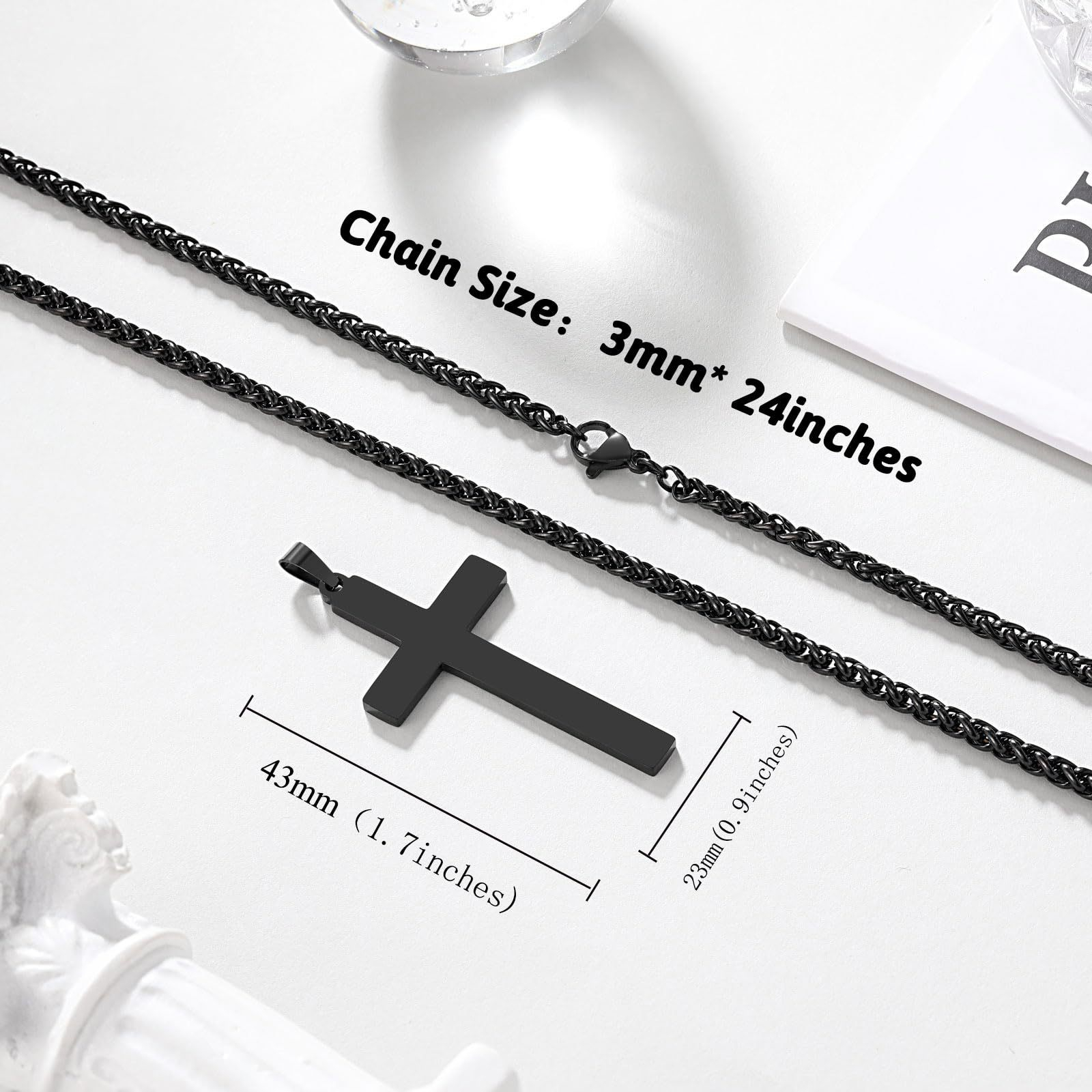 Mens Black Cross Necklace – Stainless Steel Black Cross Chain Pendant