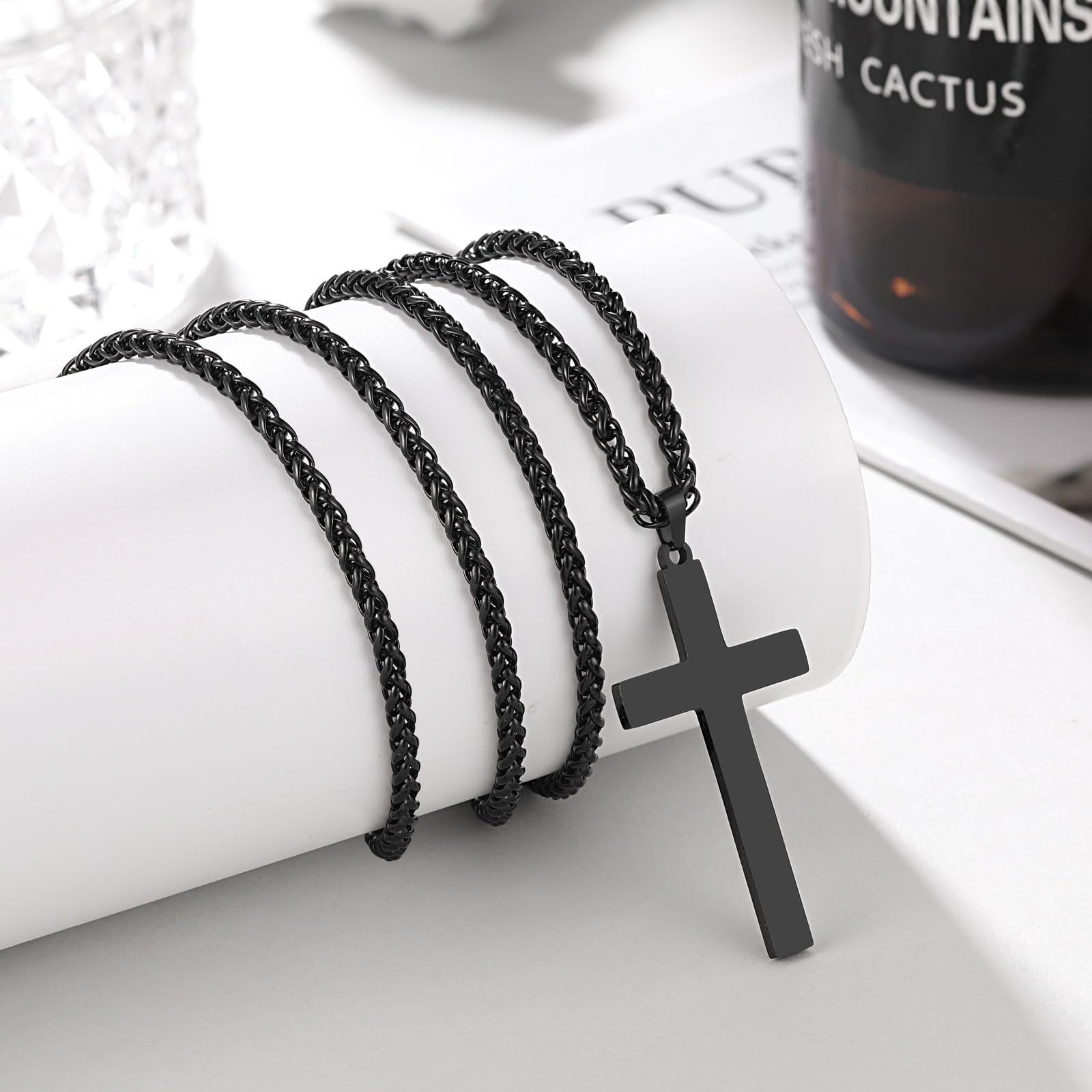 Mens Black Cross Necklace – Stainless Steel Black Cross Chain Pendant